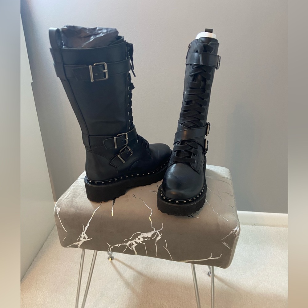 Leather Meterla Lace Up Combat Boots